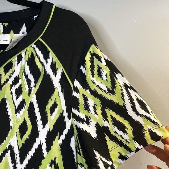 Lime Green and Black Patterned Short Sleeve Blouse - Picture 10 of 13